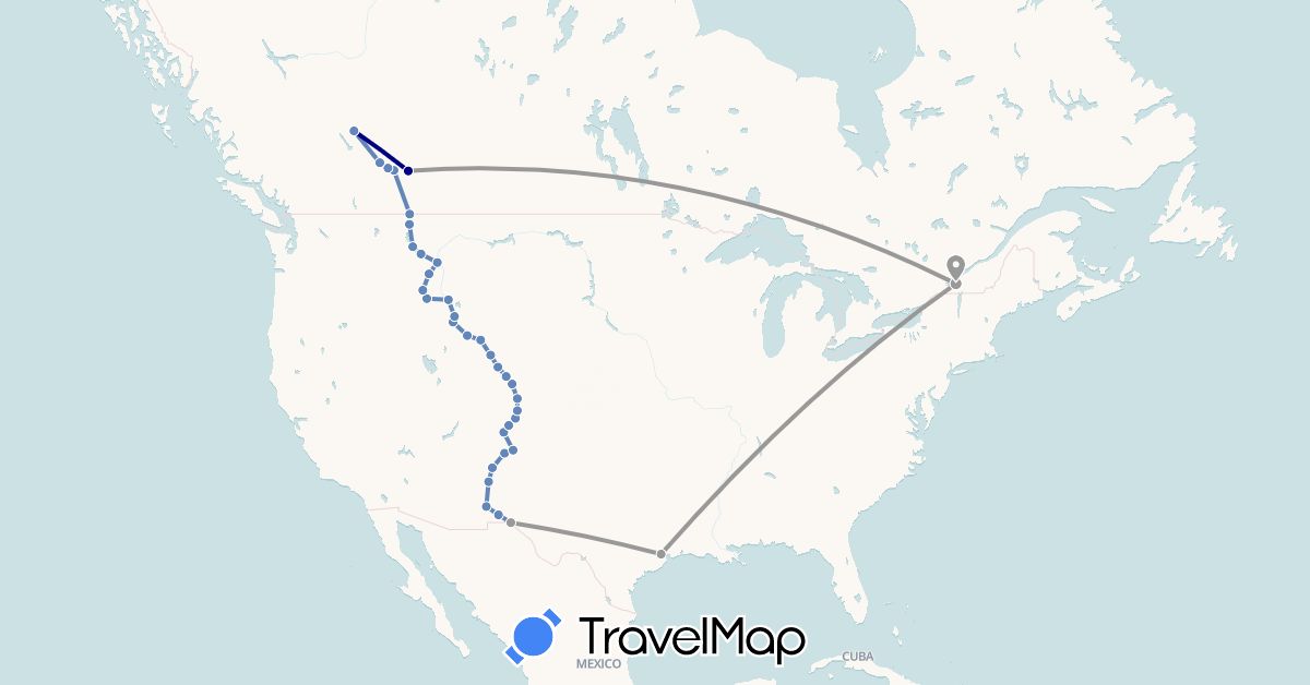 TravelMap itinerary: driving, plane, cycling in Canada, United States (North America)
